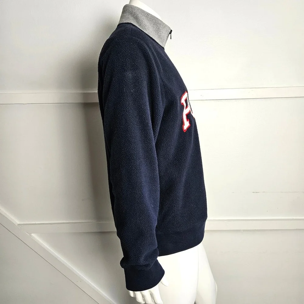 Polo Ralph Lauren Mens Navy Blue Fleece Quarter Zip Pullover USA Flag Patch L
